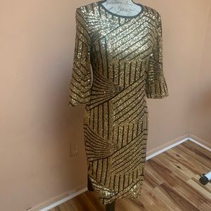 Gold and black sequin dress